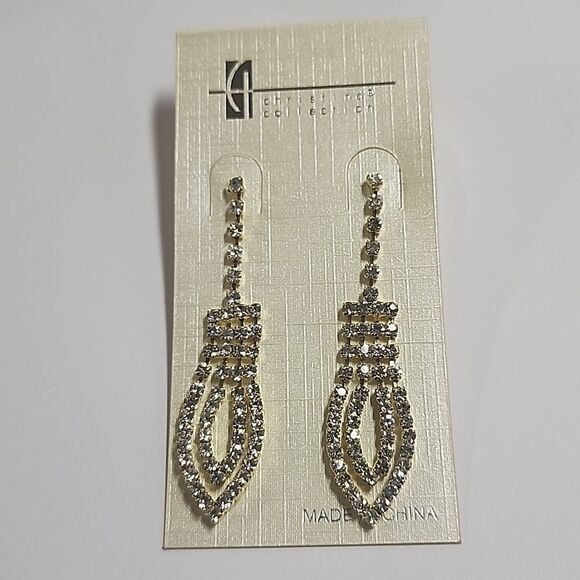 Christina Collection Earrings Gold Tone Rhinestone Dangle Earrings - Picture 1 of 2